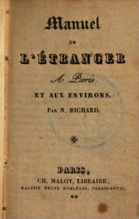 Manuel du l'Étranger A Paris et aux Environs