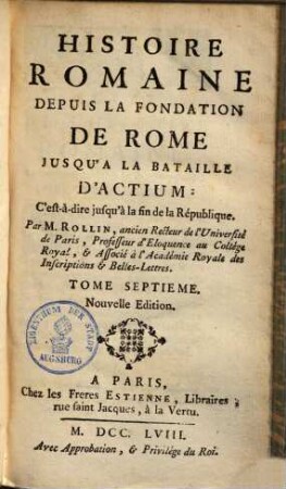 Histoire romaine depuis la fondation de Rome jusqu'a la bataille d'Actium, 7.