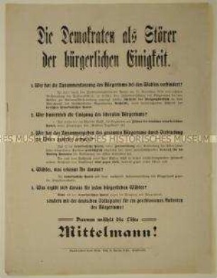 Propagandaflugblatt der DVP gegen die DDP zur Wahl der Nationalversammlung