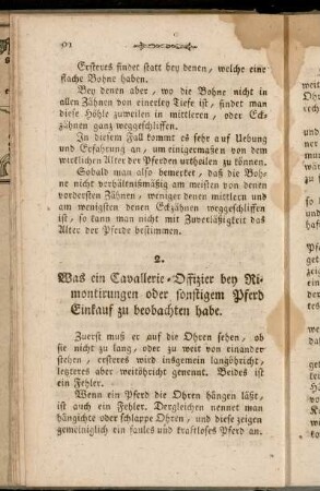 2. Was ein Cavallerie-Offizier bey Rimontirungen oder sonstigem Pferd Einkauf zu beobachten habe.