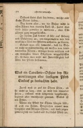 2. Was ein Cavallerie-Offizier bey Rimontirungen oder sonstigem Pferd Einkauf zu beobachten habe.