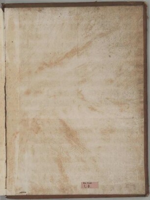 Buchdeckel, hinterer : Buchdeckel, hinterer, Innenseite mit Signatur der Sächsischen Landesbibliothek Dresden und Wasserzeichen, unbekannter Künstler, 1. Hälfte 18. Jh. Papier & Leder. 55 x 41 cm.