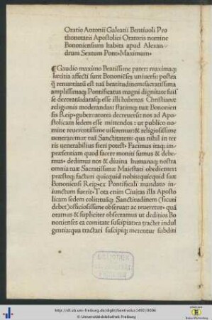 Oratio Antonii…habita apud Alexandrum Sextum Pontificem Maximum.