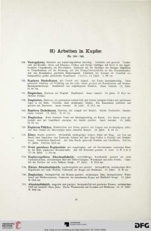 H) Arbeiten in Kupfer (Nr. 709-743)