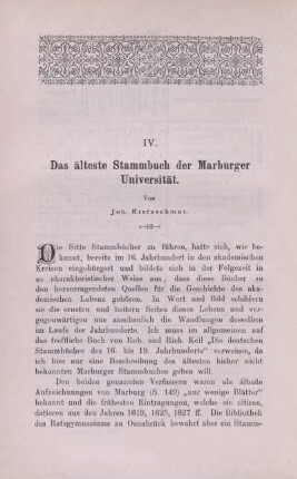 IV. Das älteste Stammbuch der Marburger Universität.