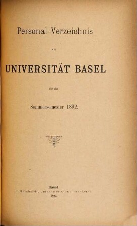 Personal-Verzeichnis der Behörden, Lehrer, Studierenden, akademischen Sammlungen, Anstalten, Kliniken und Seminare. 1892, SS