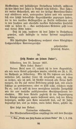34. Fritz Reuter an seinen Vater