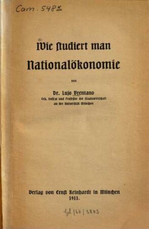 Wie studiert man Nationalökonomie