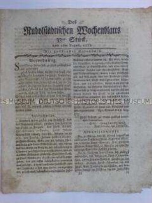 Rudolstädtisches Wochenblatt, 9. Jg. 1777 Nr. 33