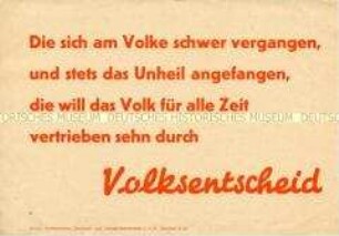 Handzettel mit Losung zum Volksentscheid über die Enteignung der Nazi- und Kriegsverbrecher