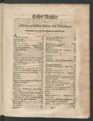 Erstes Register der erlärten griechischen Wörter und Redensarten