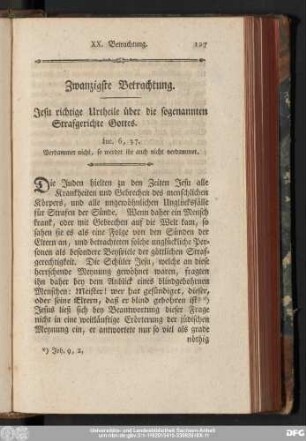 Zwanzigste Betrachtung. Jesu richtige Urtheile über die sogenannten Strafgerichte Gottes.
