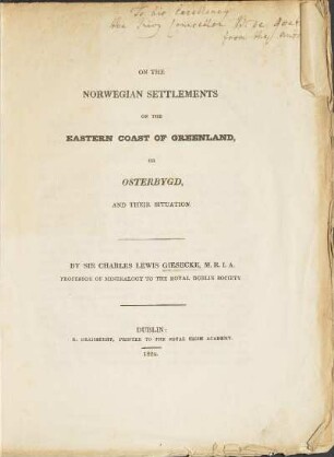 On the Norwegian Settlements on the eastern coast of Greenland