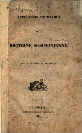 Exposition et examen de la doctrine S[ain]t Simonienne