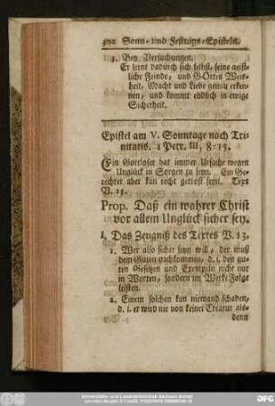 Epistel am V. Sonntage nach Trinitatis. 1 Petr. III, 8 - 15.