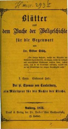 Blätter aus dem Buche der Weltgeschichte für die Gegenwart, I,7