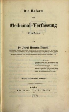 Die Reform der Medicinal-Verfassung Preussens