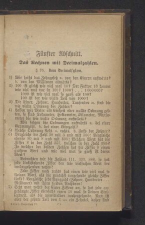 Fünfter Abschnitt. Das Rechnen mit Decimalzahlen.