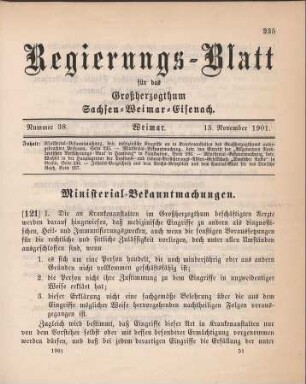 121. Ministerial-Bekanntmachung, betreffend medizinische Eingriffe an in Krankenanstalten des Großherzogthums untergebrachten Personen