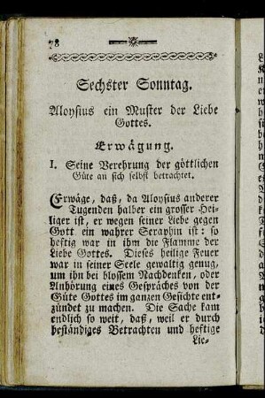 Sechster Sonntag. Aloysius ein Muster der Liebe Gottes.
