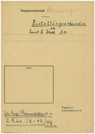 Kronenbitter, Josef, Justizangestellter, Haigerloch: Zustellungsurkunden