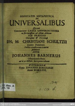 Disputatio metaphysica de universalibus