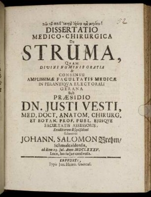 Dissertatio Medico-Chirurgica De Struma