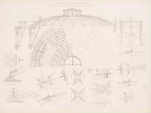 Imperial-Continental-Gas-Association, Berlin: Details Dachkonstruktion (aus: Atlas zur Zeitschrift für Bauwesen, hrsg. v. G. Erbkam, Jg. 16, 1866)