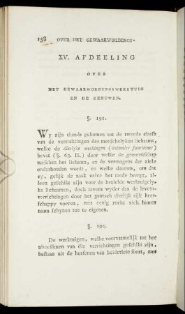 XV. Afdeeling. Over het Gewaarwordingswerktuig en de Zenuwen