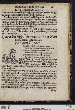 Heuser der zwölff Zeychen/und der Sonnen Wirckung in deselbigen