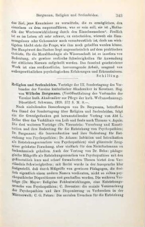 343-344 [Rezension] Religion und Seelenleiden, Vorträge der III. Sondertagung des Verbandes der Vereine katholischer Akademiker in Kevelaer