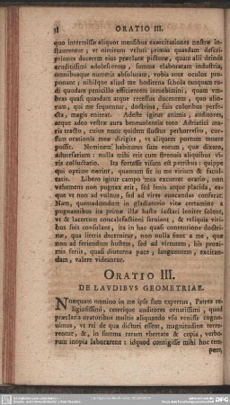 Oratio III. De Laudibus Geometriae