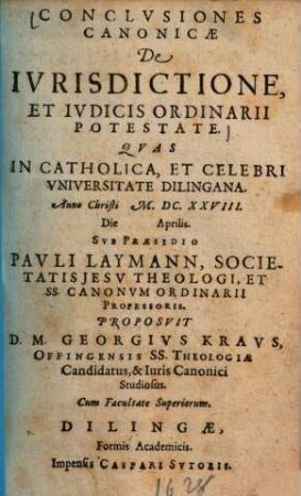 Conclusiones canonicae de iurisdictione et iudicis ordinarii potestate
