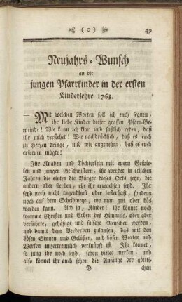 Neujahrs-Wunsch an die jungen Pfarrkinder in der ersten Kinderlehre 1763.
