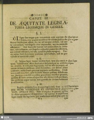 Caput III. De Aequitate Legislatoria Legumque In Genere