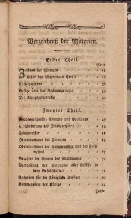 Verzeichniß der Materien.