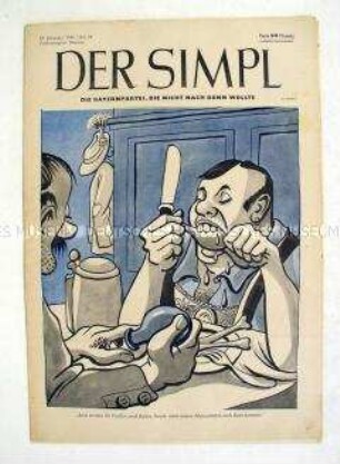 Satire-Zeitschrift "Der Simpl" mit Titel-Karikatur auf die Bayernpartei