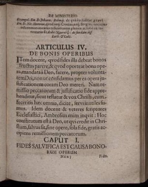 Caput I. Fides Salvifica Est Causa Bonorum Operum.
