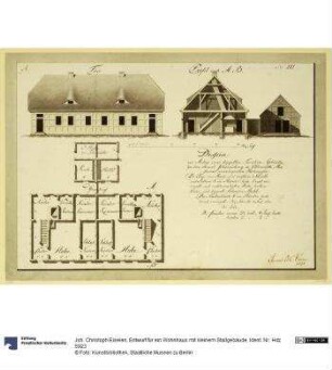 Entwurf für ein Wohnhaus mit kleinem Stallgebäude