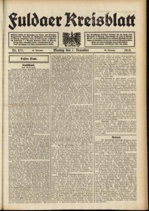 Erste Ausgabe vom Montag, den 01. Dezember 1913.