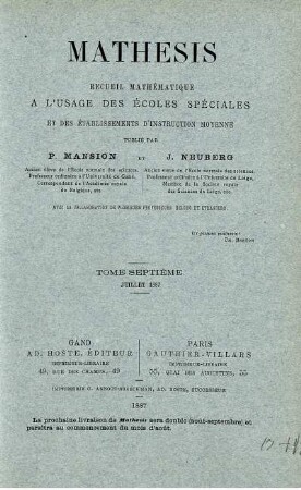 TOME SEPTIÈME JUILLET 1887.