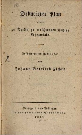 Deducirter Plan einer zu Berlin zu errichtenden höhern Lehranstalt