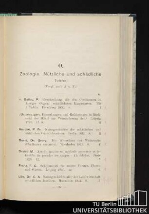 O. Zoologie . Nützliche und schädliche Tiere.