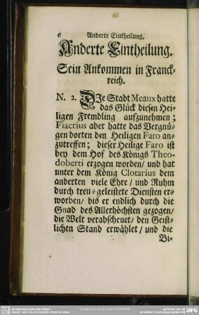 Anderte Eintheilung. Sein Ankommen in Franckreich
