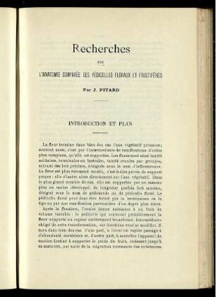 Recherches sur L'Anatomie Comparée des Pédicelles Floraux et Fructiféres