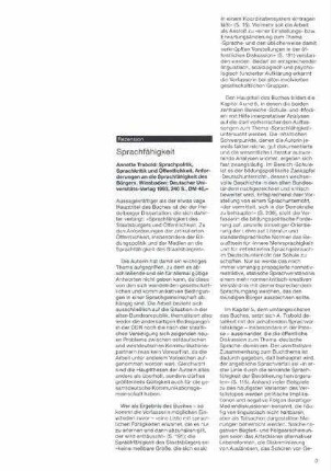 Sprachfähigkeit : Annette Trabold "Sprachpolitik, Sprachkritik und Öffentlichkeit" [Rezension]