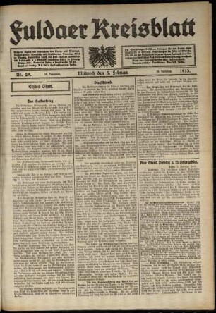 Erste Ausgabe vom Mittwoch, den 05. Februar 1913.