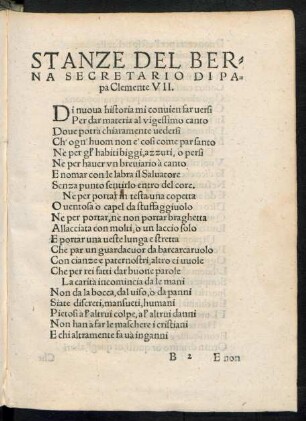 Stanze Del Berna Secretario Di Papa Clemente VII.