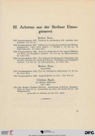 III. Arbeiten aus der Berliner Eisengiesserei (Nr. 227-233)