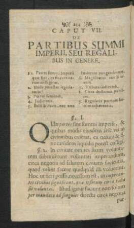 Caput VII. De Partibus Summi Imperii, Seu Regalibus In Genere